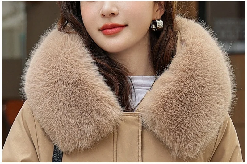 Korean Cotton Lined Winter Parkas Women Faux Fur Collar Hooded Jackets 2023 Warm Cotton Padded Coat Outerwear Female Windbreaker