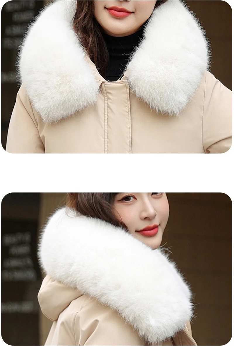 Korean Cotton Lined Winter Parkas Women Faux Fur Collar Hooded Jackets 2023 Warm Cotton Padded Coat Outerwear Female Windbreaker