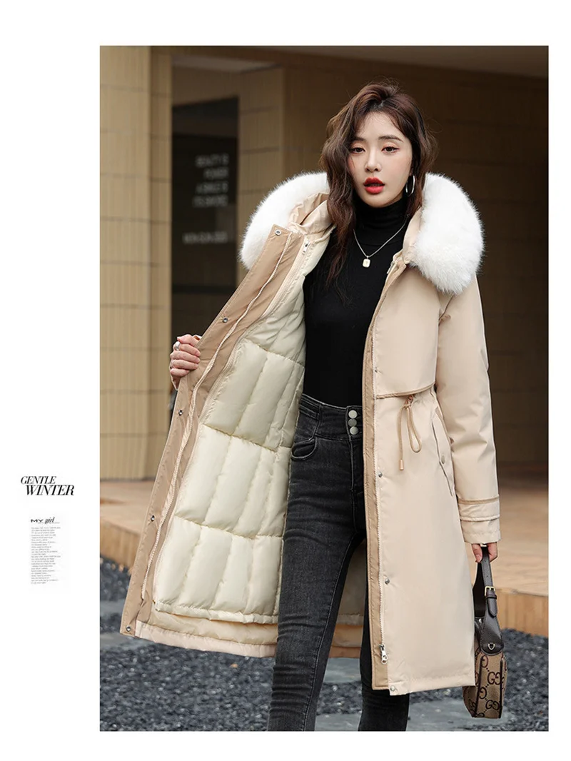 Korean Cotton Lined Winter Parkas Women Faux Fur Collar Hooded Jackets 2023 Warm Cotton Padded Coat Outerwear Female Windbreaker