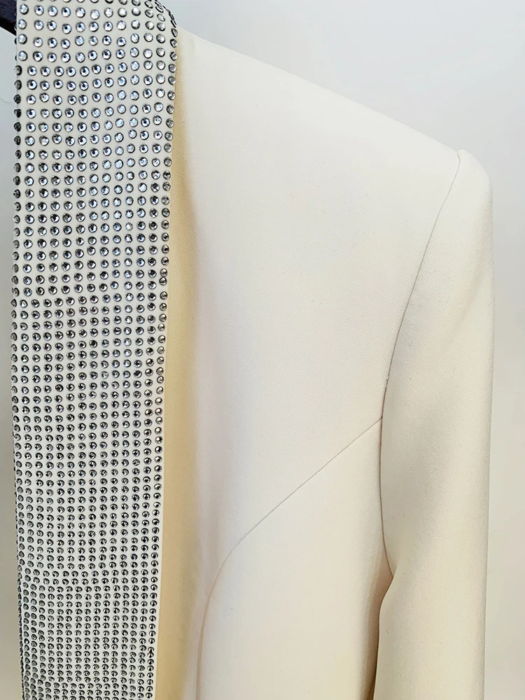 Newest 2026 Designer Long Blazer Women's Stylish Backless Diamonds Beaded Shawl Collar Long Blazer