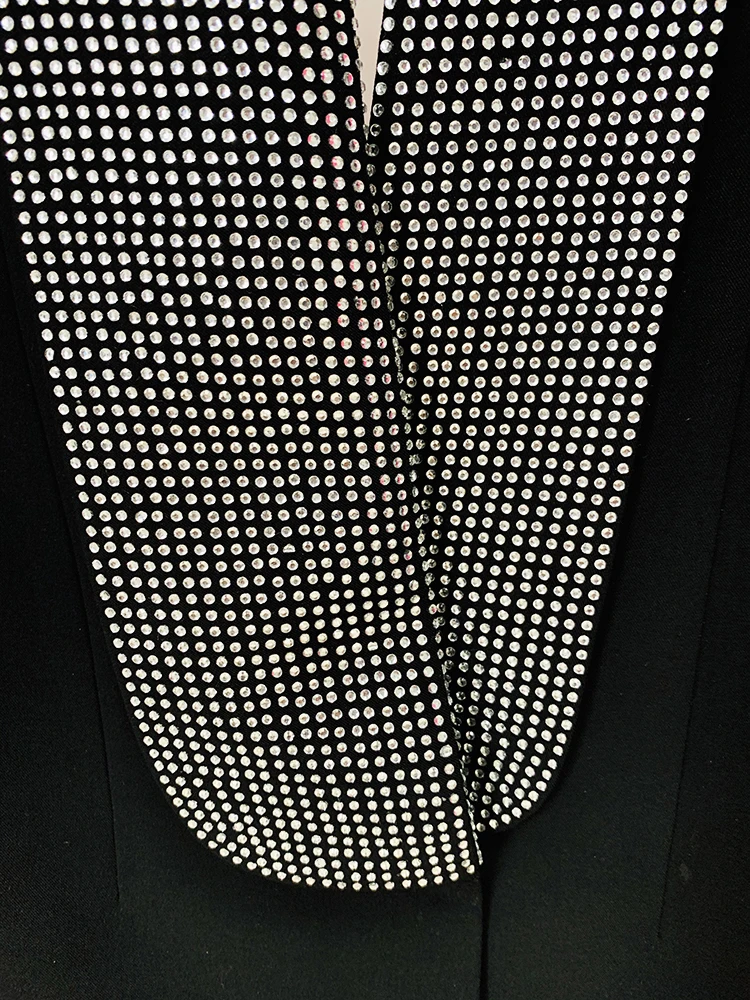 Newest 2026 Designer Long Blazer Women's Stylish Backless Diamonds Beaded Shawl Collar Long Blazer