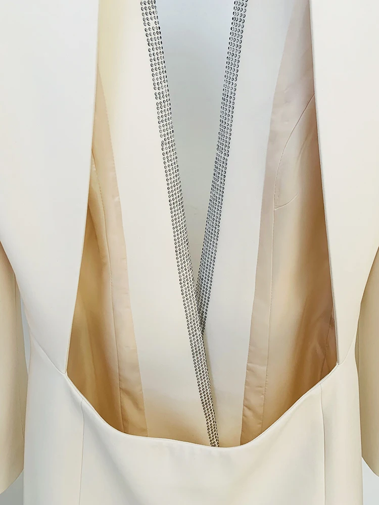Newest 2026 Designer Long Blazer Women's Stylish Backless Diamonds Beaded Shawl Collar Long Blazer