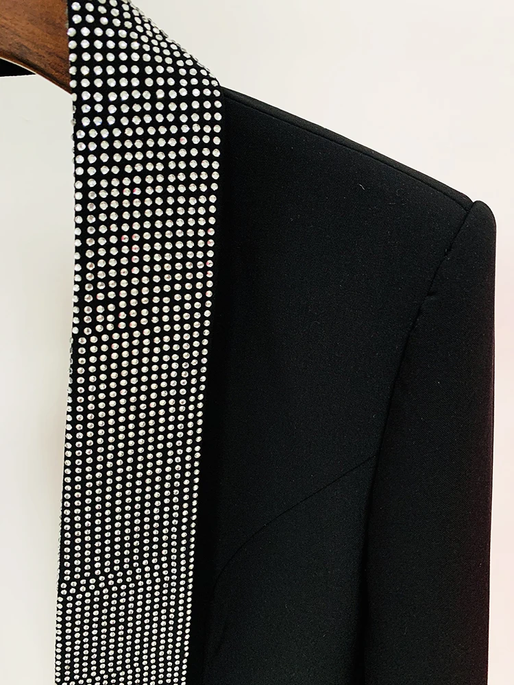 Newest 2026 Designer Long Blazer Women's Stylish Backless Diamonds Beaded Shawl Collar Long Blazer