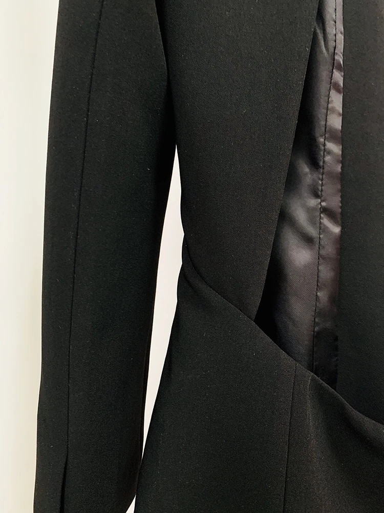 Newest 2026 Designer Long Blazer Women's Stylish Backless Diamonds Beaded Shawl Collar Long Blazer