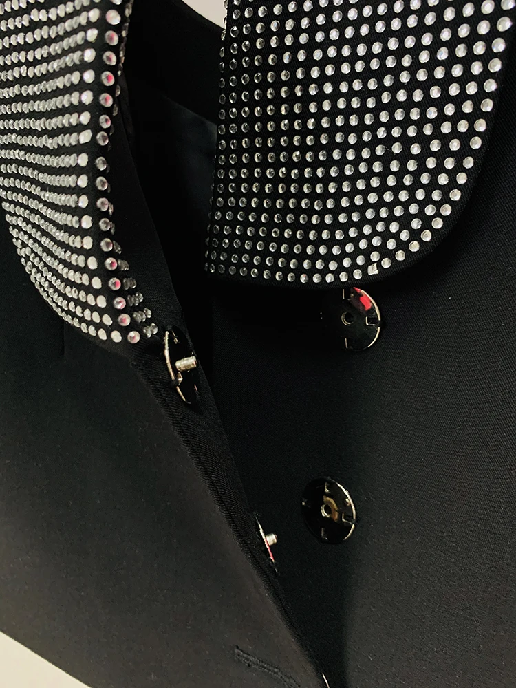 Newest 2026 Designer Long Blazer Women's Stylish Backless Diamonds Beaded Shawl Collar Long Blazer