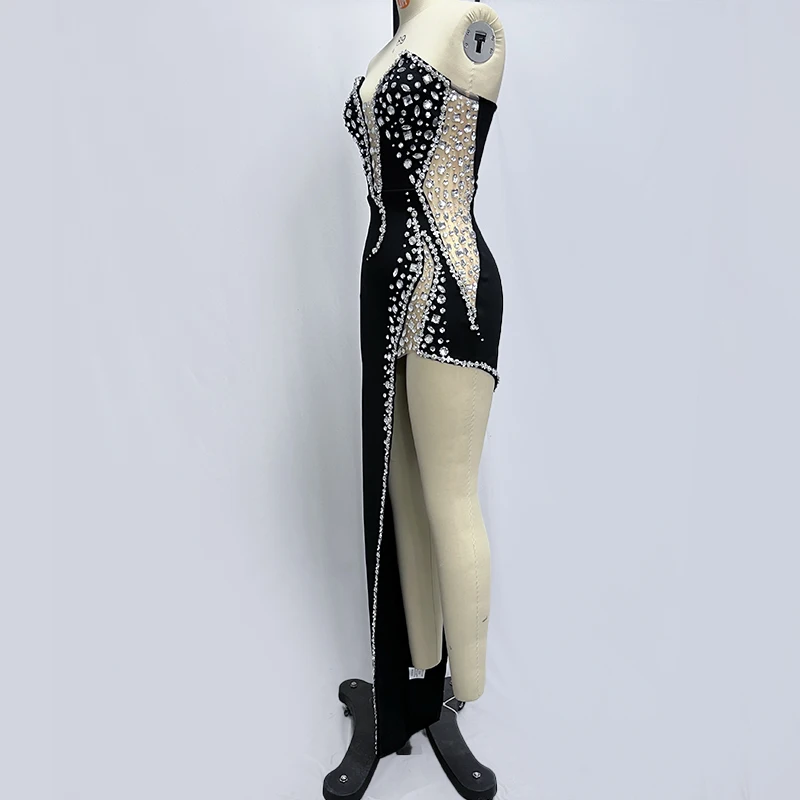 Factory Wholesale Women's Black Blue Strapless Beaded High-end Sexy Boutique Celebrity Cocktail Party Bandage Long Dress