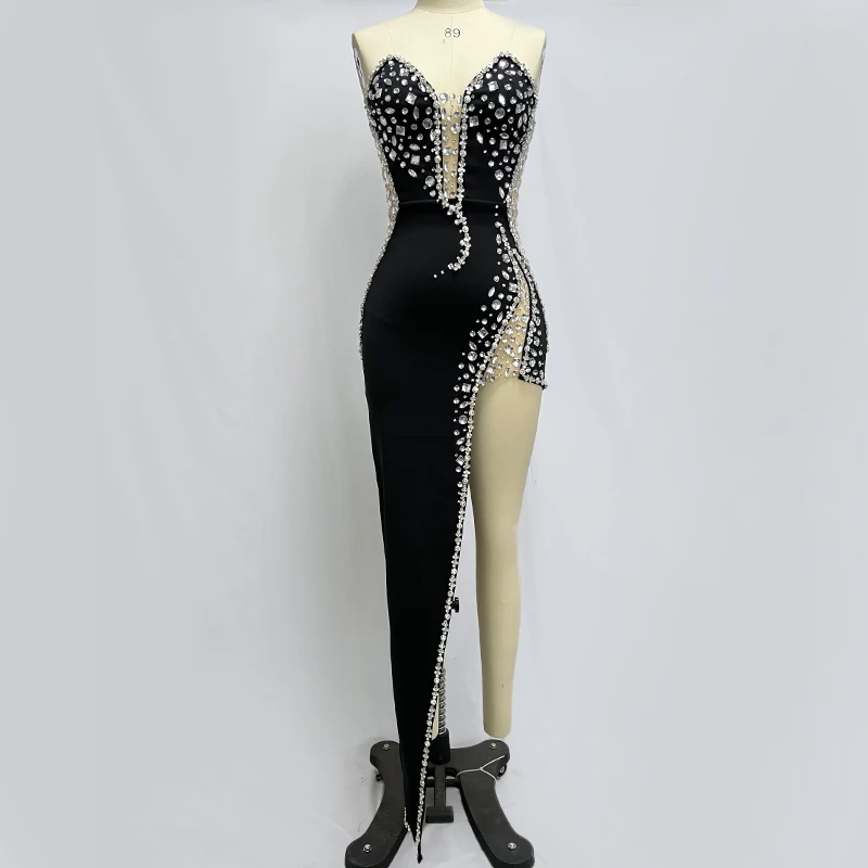 Factory Wholesale Women's Black Blue Strapless Beaded High-end Sexy Boutique Celebrity Cocktail Party Bandage Long Dress