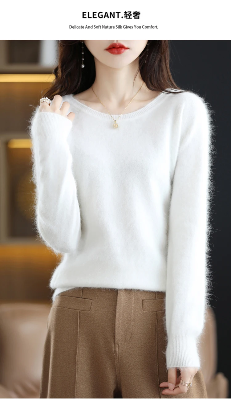 Autumn and Winter New Women's Sweater 100% Mink Cashmere Women's O-Neck Pullover Casual Knitting Basic Fashion Oversize Top