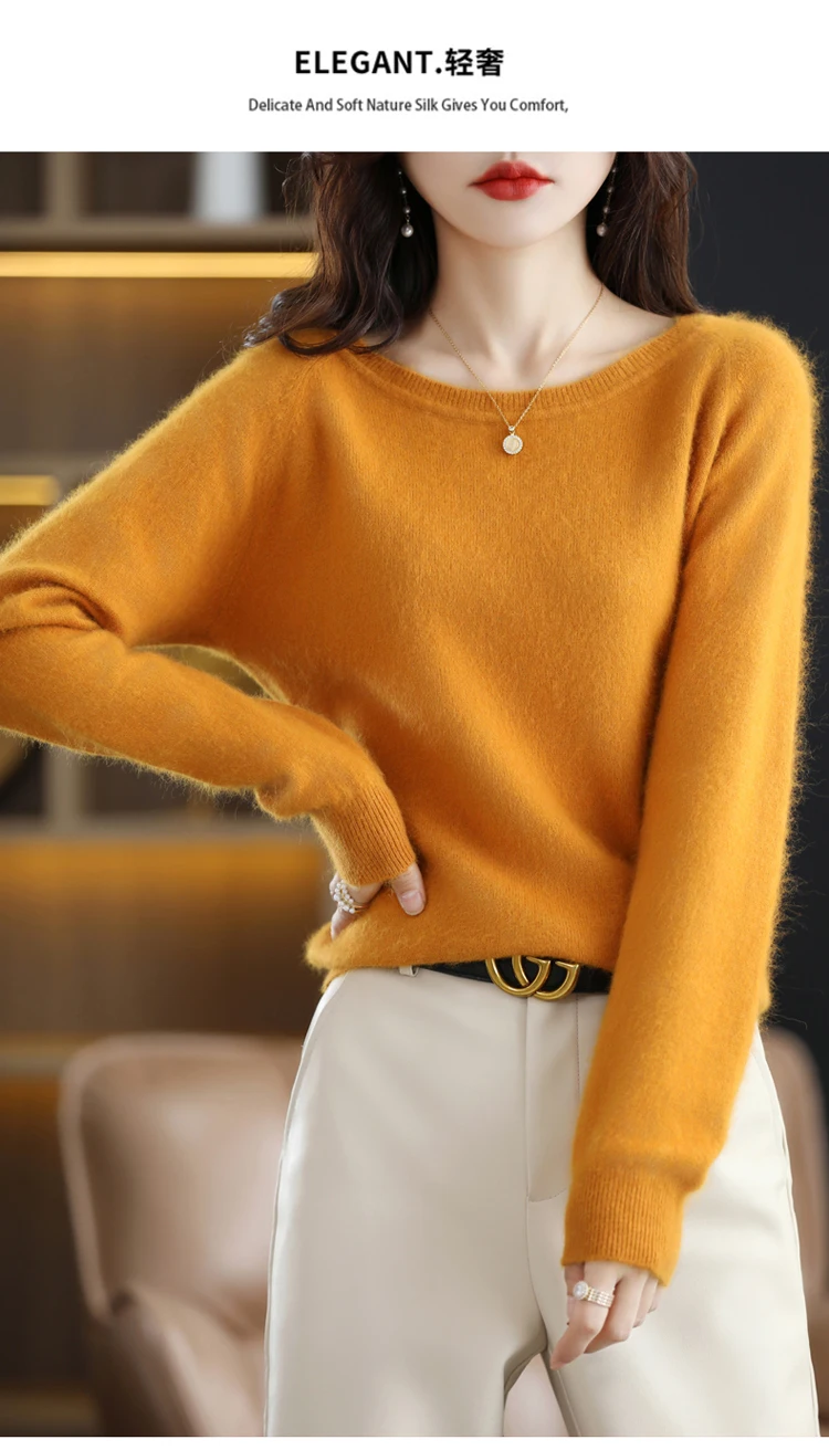 Autumn and Winter New Women's Sweater 100% Mink Cashmere Women's O-Neck Pullover Casual Knitting Basic Fashion Oversize Top