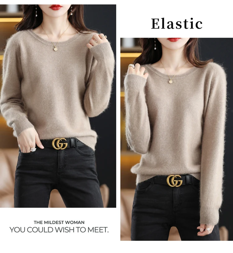 Autumn and Winter New Women's Sweater 100% Mink Cashmere Women's O-Neck Pullover Casual Knitting Basic Fashion Oversize Top