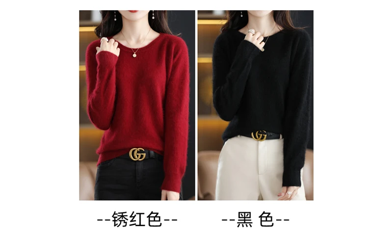 Autumn and Winter New Women's Sweater 100% Mink Cashmere Women's O-Neck Pullover Casual Knitting Basic Fashion Oversize Top