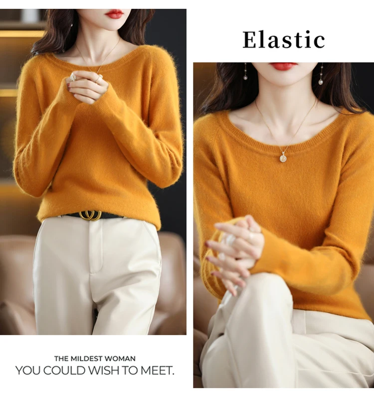 Autumn and Winter New Women's Sweater 100% Mink Cashmere Women's O-Neck Pullover Casual Knitting Basic Fashion Oversize Top