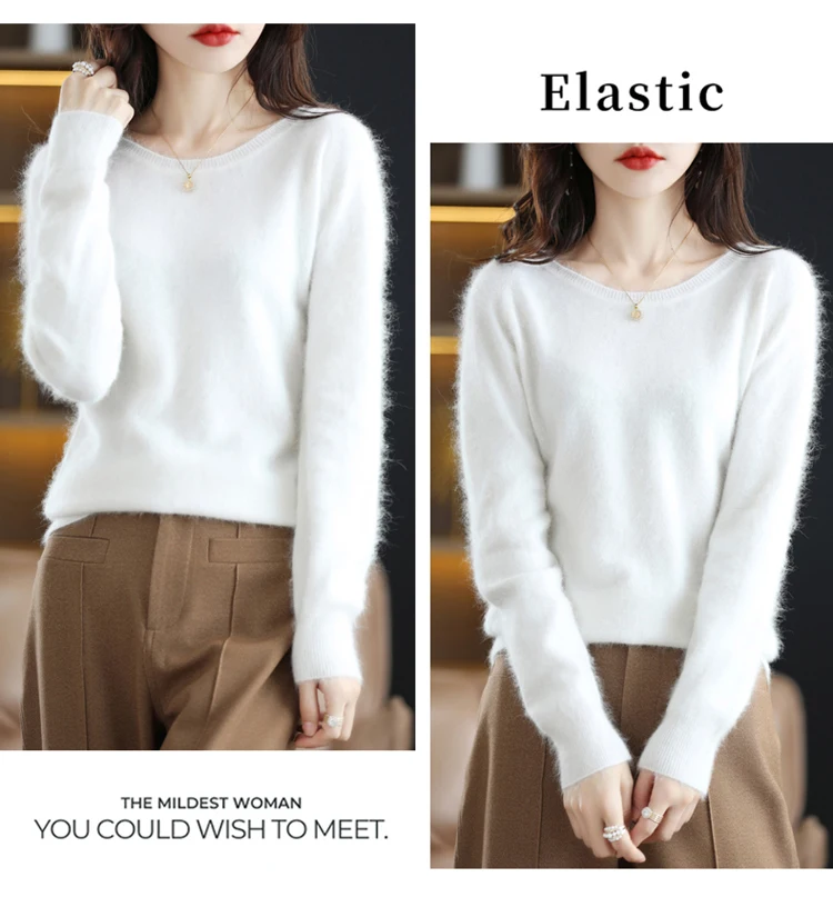 Autumn and Winter New Women's Sweater 100% Mink Cashmere Women's O-Neck Pullover Casual Knitting Basic Fashion Oversize Top