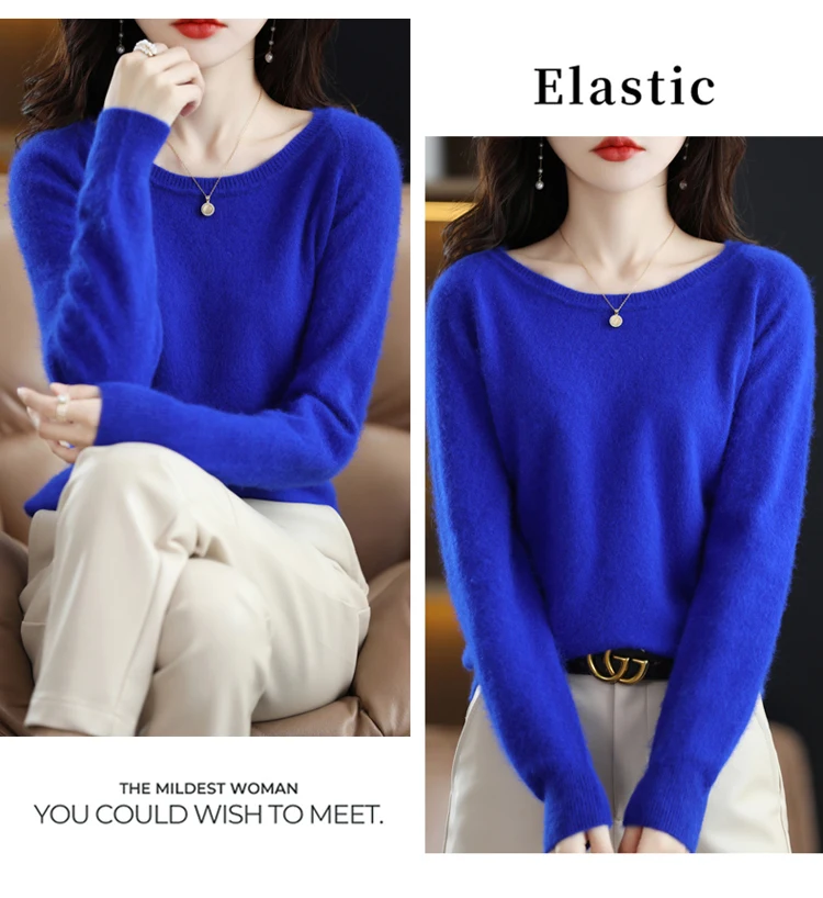 Autumn and Winter New Women's Sweater 100% Mink Cashmere Women's O-Neck Pullover Casual Knitting Basic Fashion Oversize Top