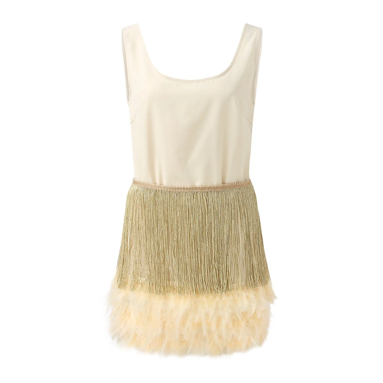 2 Pieces Set 1920s Womens Ostrich Feather Dress Women Club Party Pink Fringe Mini Skrit And Top