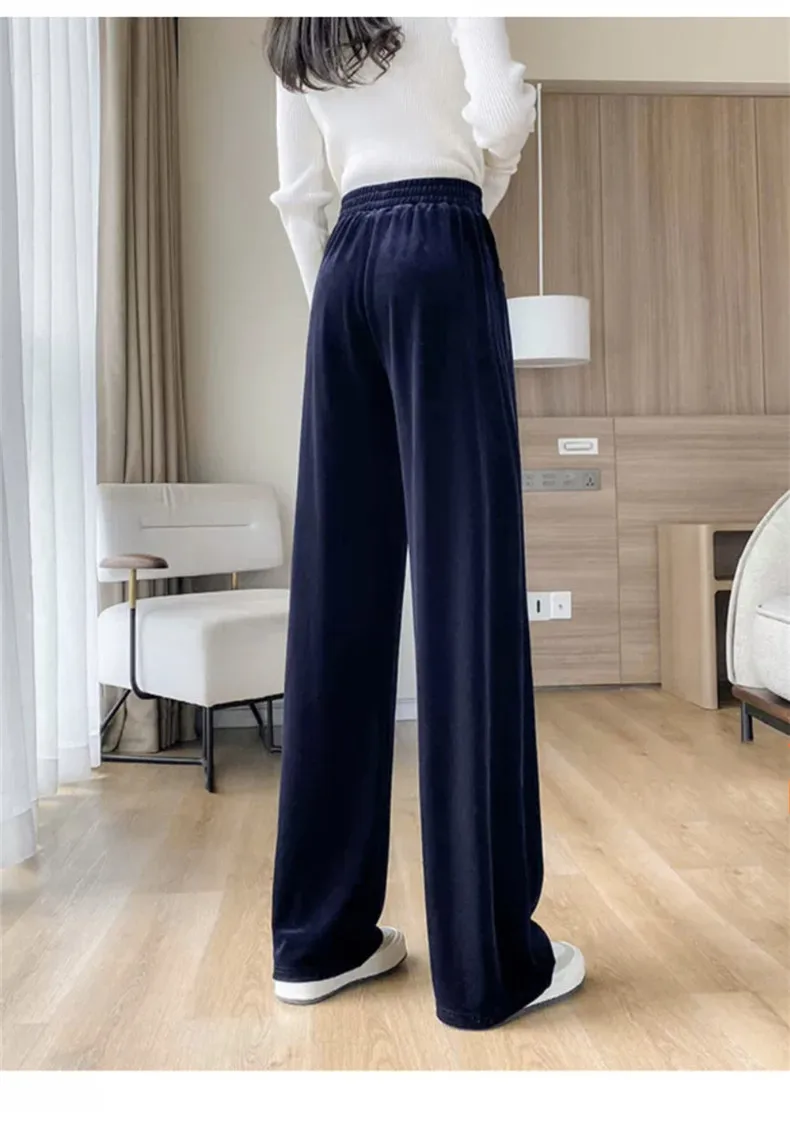 Fashion Women Velvet Pant High Waist Streetwear Loose Casual Long Maxi Straight Leg Velour Trousers Casual Pantalon Black Purple