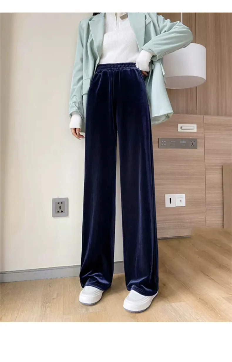 Fashion Women Velvet Pant High Waist Streetwear Loose Casual Long Maxi Straight Leg Velour Trousers Casual Pantalon Black Purple