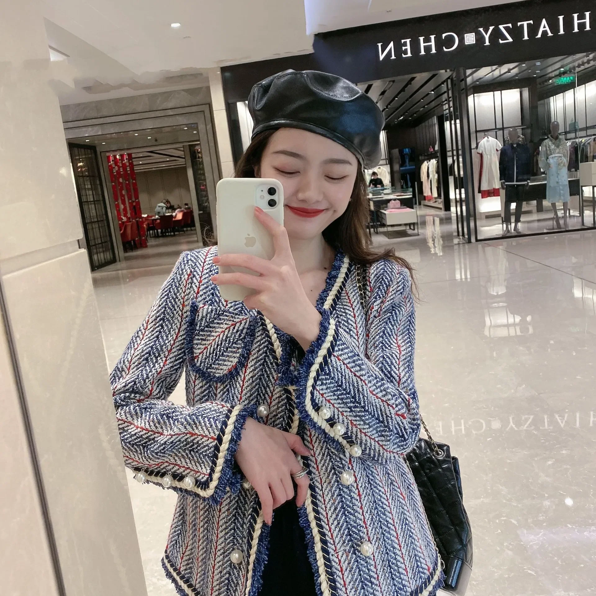 CJFHJE New Tweed Suit Jacket Woman Autumn Pocket Button Elegant Streetwear Crop Office Ladies Korean Business Coat Winter Chic