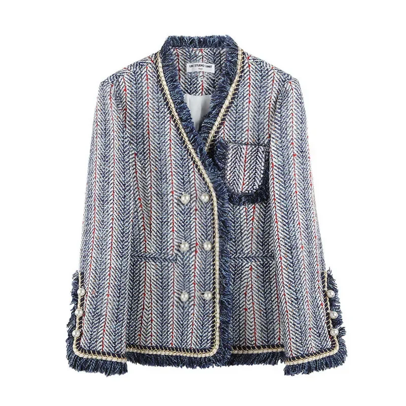 CJFHJE New Tweed Suit Jacket Woman Autumn Pocket Button Elegant Streetwear Crop Office Ladies Korean Business Coat Winter Chic