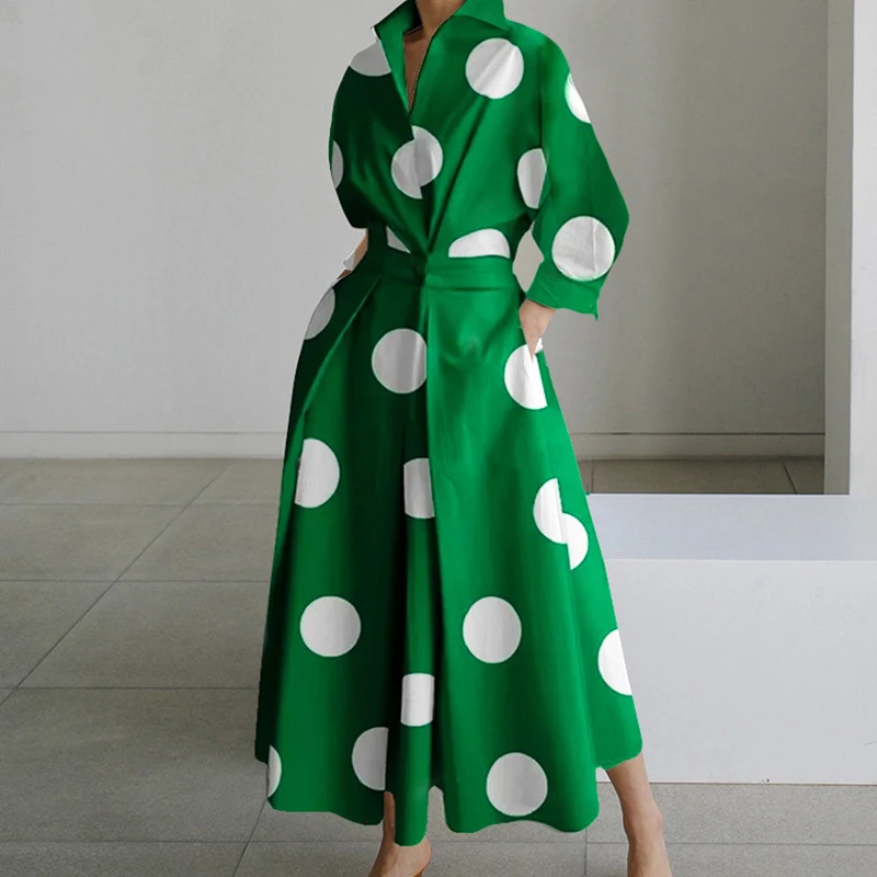Autumn Maxi Dresses For Women Fashion Turn Down Collar Long Sleeve Party Dress Women Casual Long Dress 2023