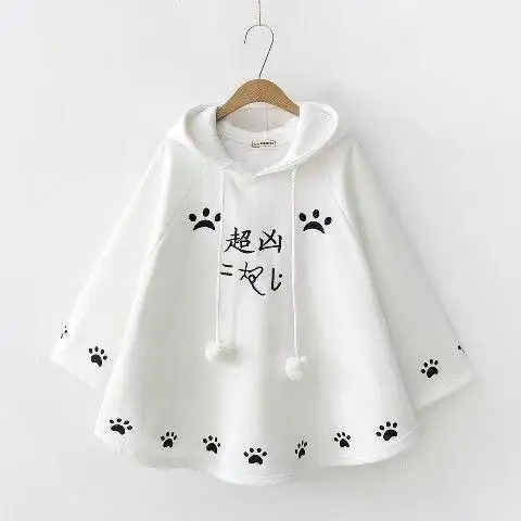 Lolita Cloak Harajuku Hoody Cloak Japanese Christmas Women Sweetshirts Fleece Cape Loose Pullover Batwing Sleeve Hoodie Coat