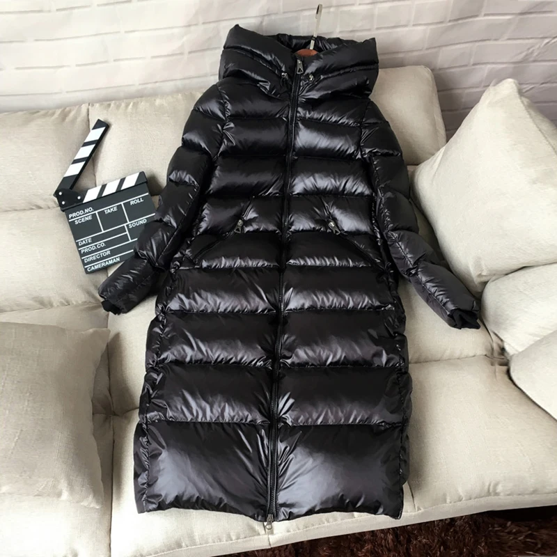 Women Slim Long Winter Coat Hooded Black Thick Warm Down Coats 90% White Duck Down Jacket Women