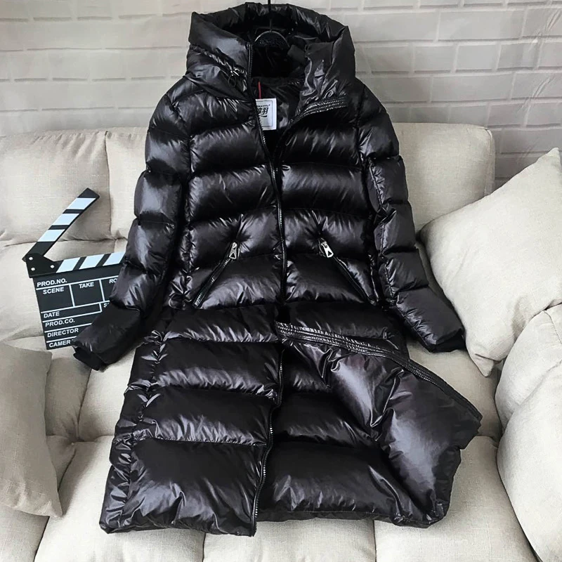 Women Slim Long Winter Coat Hooded Black Thick Warm Down Coats 90% White Duck Down Jacket Women