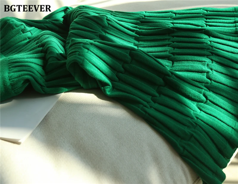 BGTEEVER Elegant High Waist Wrapped Knitted Skirts Women Pencil Skirt Women Slim Fit Zipper Mid-Calf Skirt Office Lady