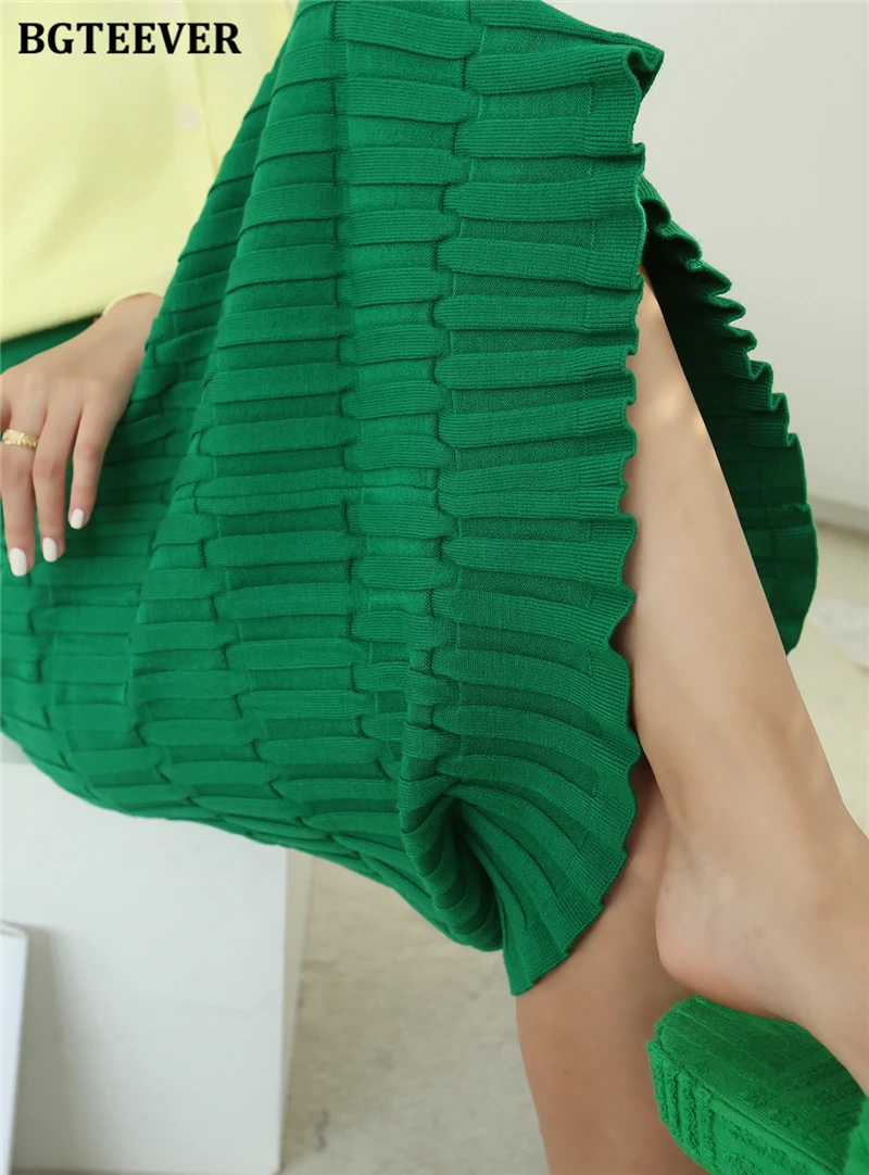 BGTEEVER Elegant High Waist Wrapped Knitted Skirts Women Pencil Skirt Women Slim Fit Zipper Mid-Calf Skirt Office Lady