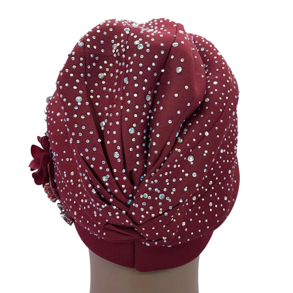 2024 Luxury Rhinestone Turban Cap for Women Afrcian Geles Headtie Ready Nigeria Auto Gele Female Head Wraps Bonnet Turbante