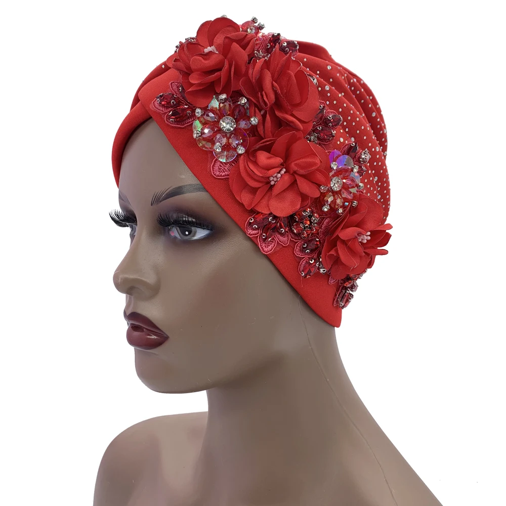 2024 Luxury Rhinestone Turban Cap for Women Afrcian Geles Headtie Ready Nigeria Auto Gele Female Head Wraps Bonnet Turbante