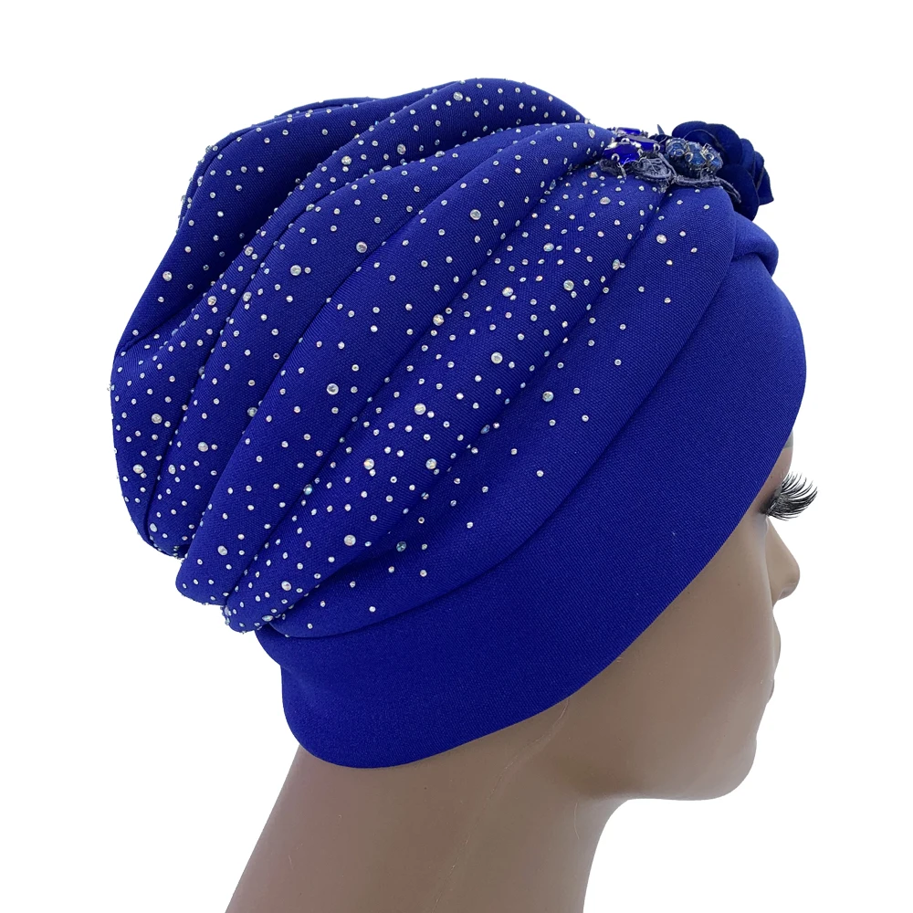 2024 Luxury Rhinestone Turban Cap for Women Afrcian Geles Headtie Ready Nigeria Auto Gele Female Head Wraps Bonnet Turbante
