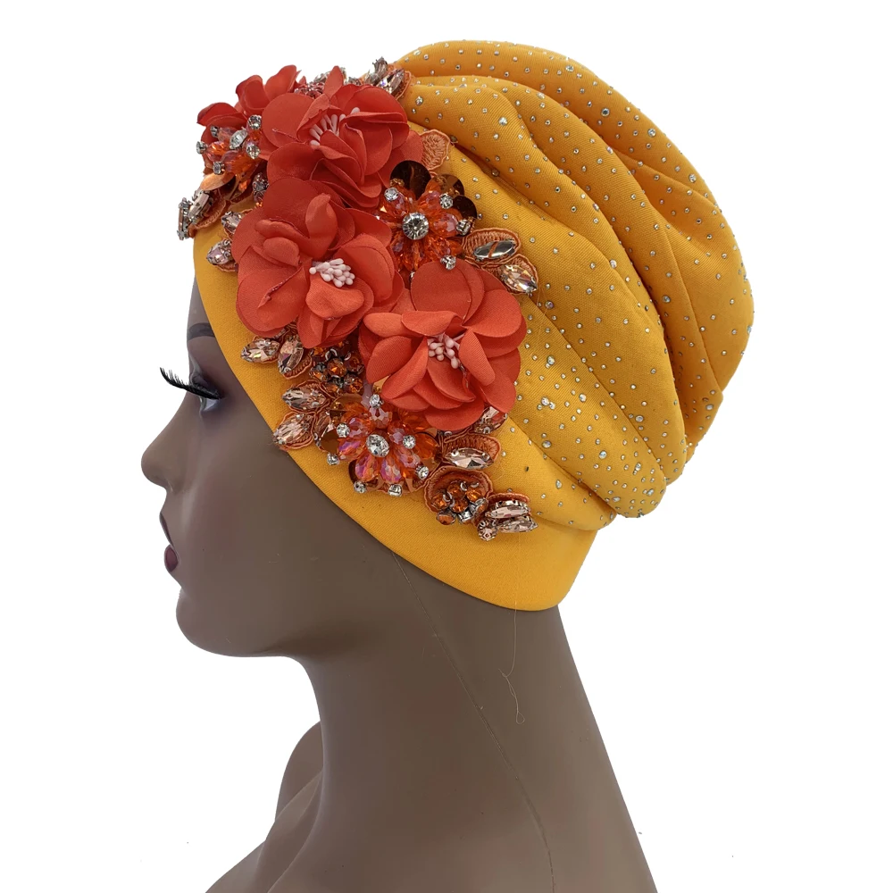 2024 Luxury Rhinestone Turban Cap for Women Afrcian Geles Headtie Ready Nigeria Auto Gele Female Head Wraps Bonnet Turbante