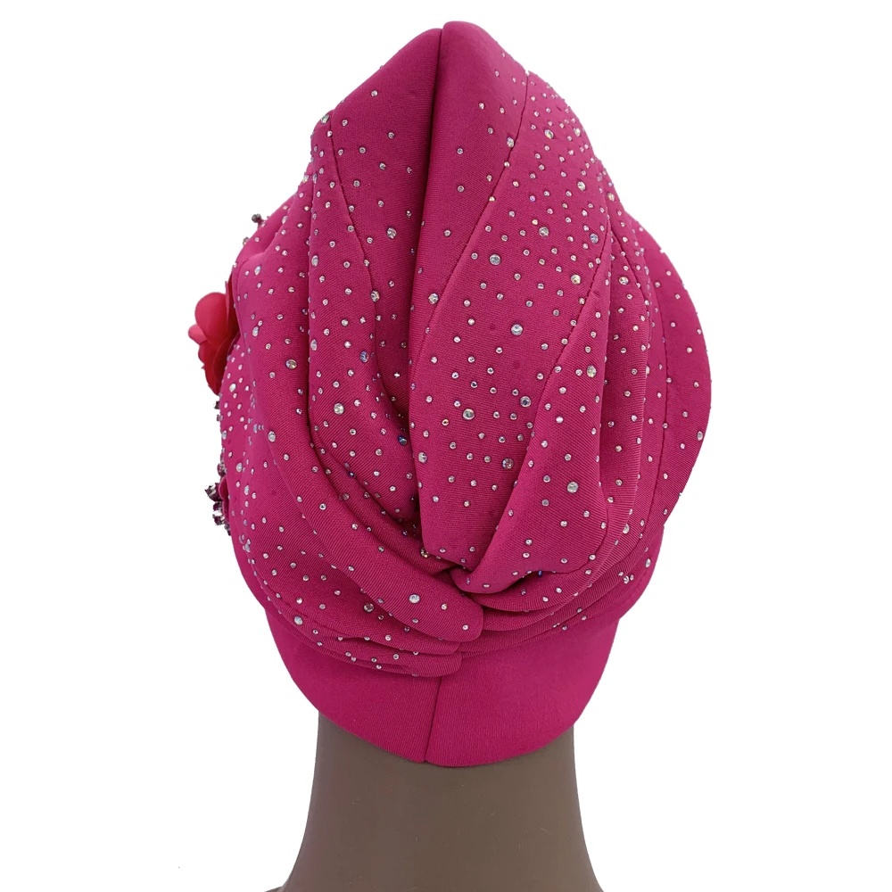 2024 Luxury Rhinestone Turban Cap for Women Afrcian Geles Headtie Ready Nigeria Auto Gele Female Head Wraps Bonnet Turbante