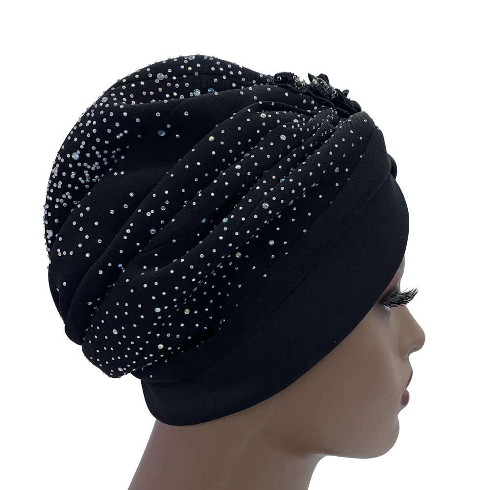 2024 Luxury Rhinestone Turban Cap for Women Afrcian Geles Headtie Ready Nigeria Auto Gele Female Head Wraps Bonnet Turbante