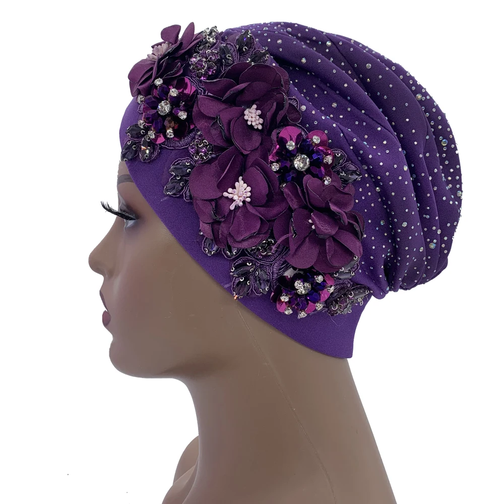 2024 Luxury Rhinestone Turban Cap for Women Afrcian Geles Headtie Ready Nigeria Auto Gele Female Head Wraps Bonnet Turbante