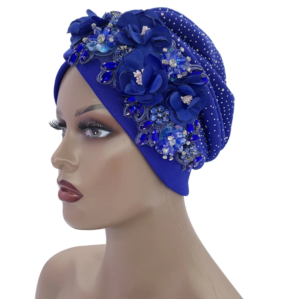 2024 Luxury Rhinestone Turban Cap for Women Afrcian Geles Headtie Ready Nigeria Auto Gele Female Head Wraps Bonnet Turbante