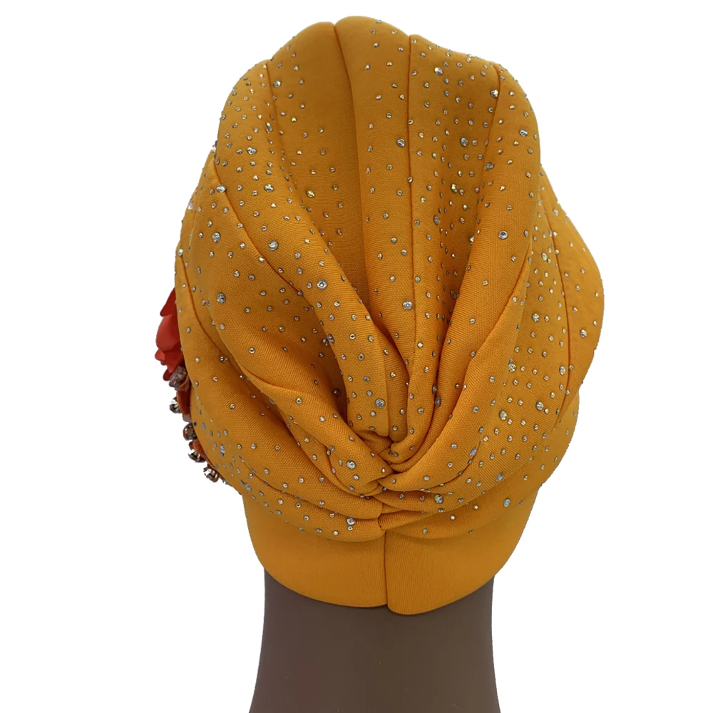 2024 Luxury Rhinestone Turban Cap for Women Afrcian Geles Headtie Ready Nigeria Auto Gele Female Head Wraps Bonnet Turbante