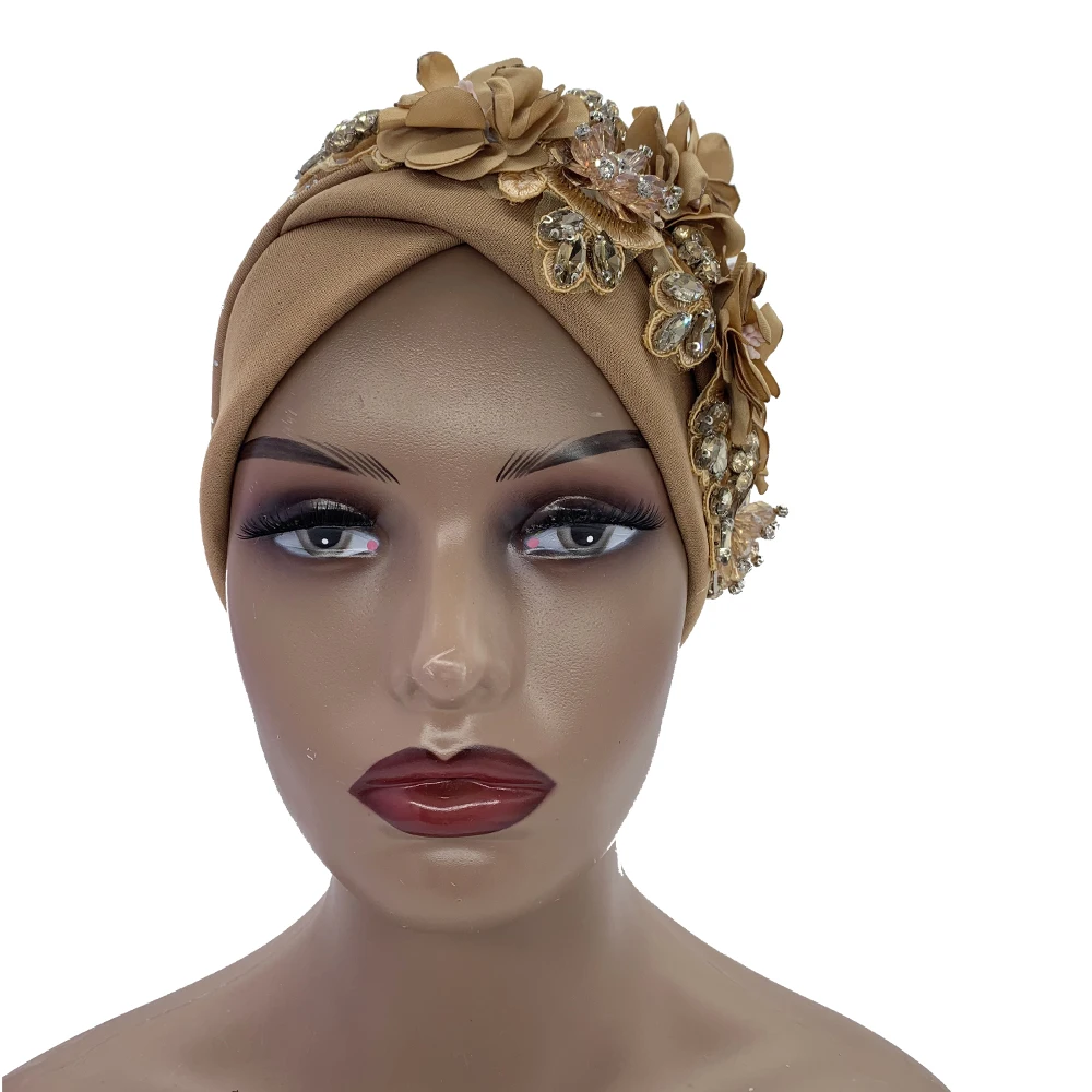 2024 Luxury Rhinestone Turban Cap for Women Afrcian Geles Headtie Ready Nigeria Auto Gele Female Head Wraps Bonnet Turbante