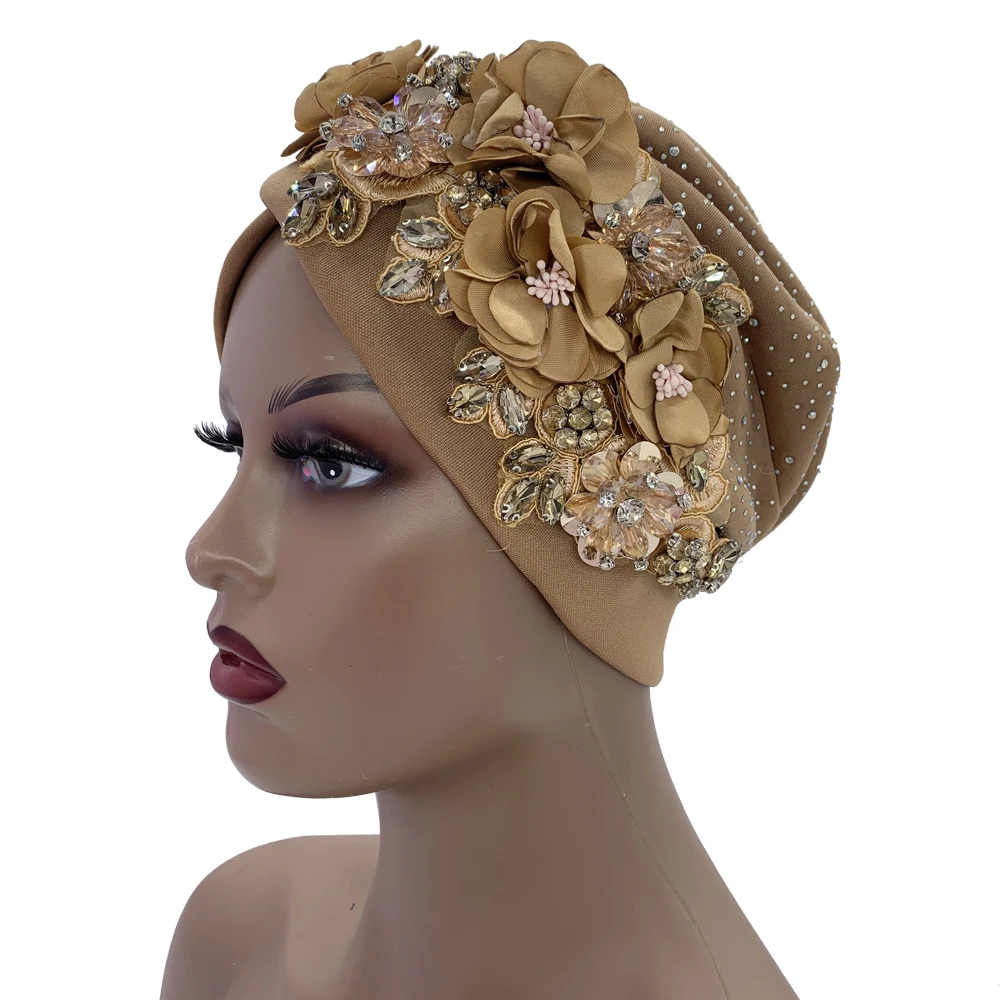 2024 Luxury Rhinestone Turban Cap for Women Afrcian Geles Headtie Ready Nigeria Auto Gele Female Head Wraps Bonnet Turbante