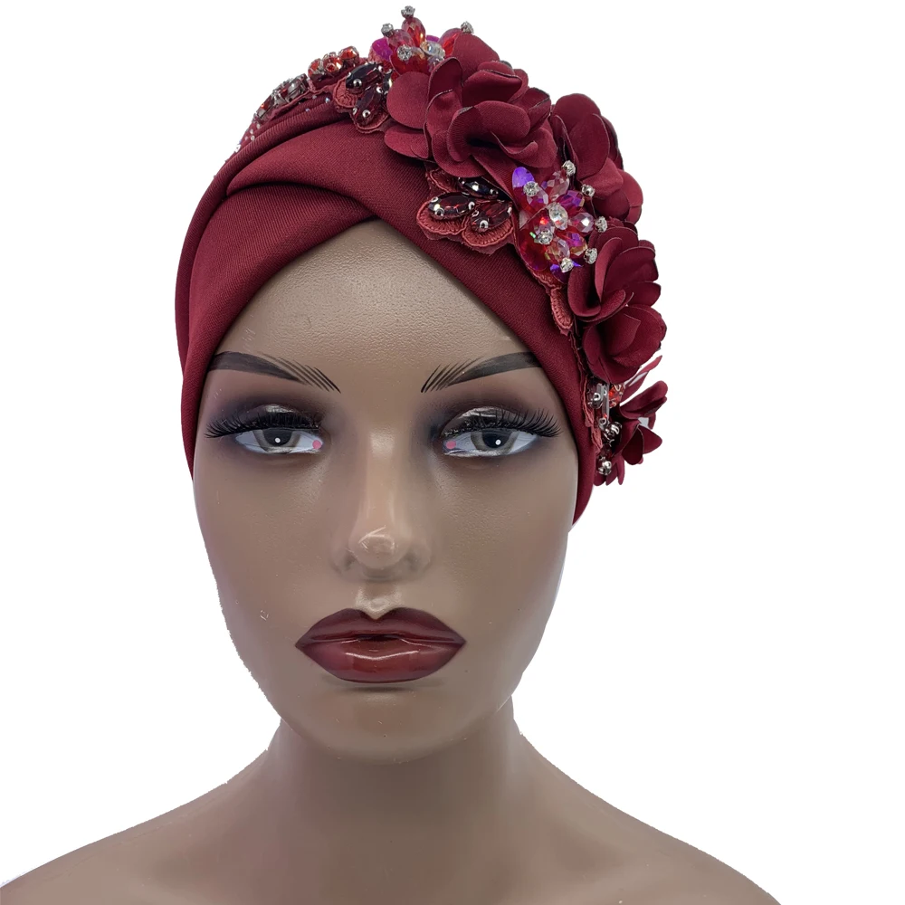 2024 Luxury Rhinestone Turban Cap for Women Afrcian Geles Headtie Ready Nigeria Auto Gele Female Head Wraps Bonnet Turbante