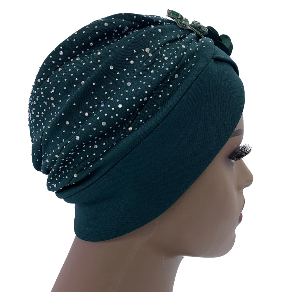 2024 Luxury Rhinestone Turban Cap for Women Afrcian Geles Headtie Ready Nigeria Auto Gele Female Head Wraps Bonnet Turbante