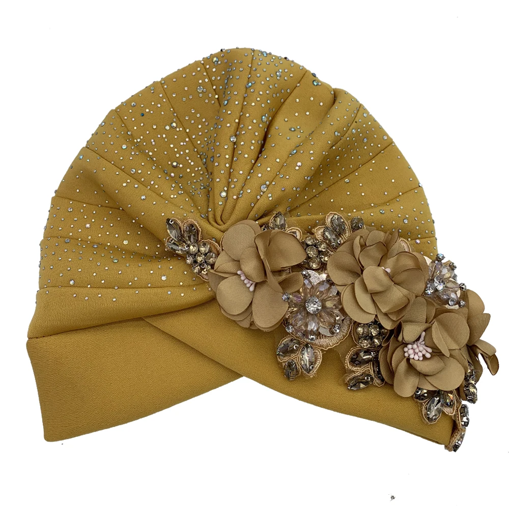 2024 Luxury Rhinestone Turban Cap for Women Afrcian Geles Headtie Ready Nigeria Auto Gele Female Head Wraps Bonnet Turbante
