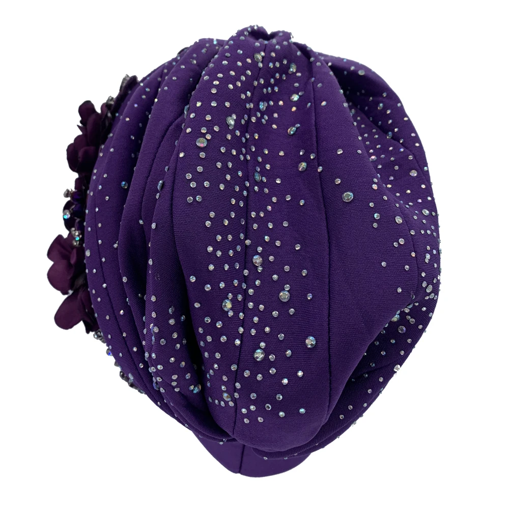 2024 Luxury Rhinestone Turban Cap for Women Afrcian Geles Headtie Ready Nigeria Auto Gele Female Head Wraps Bonnet Turbante