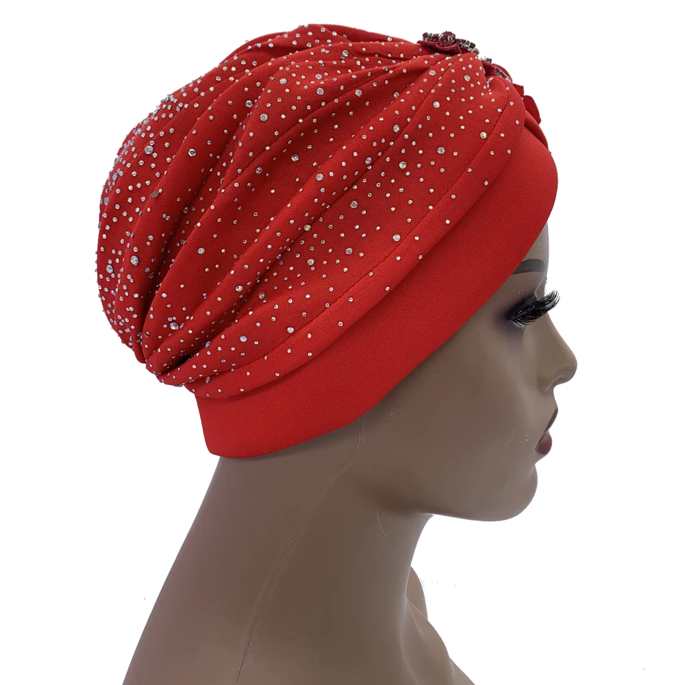 2024 Luxury Rhinestone Turban Cap for Women Afrcian Geles Headtie Ready Nigeria Auto Gele Female Head Wraps Bonnet Turbante