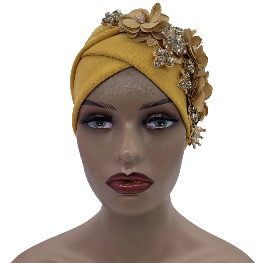 2024 Luxury Rhinestone Turban Cap for Women Afrcian Geles Headtie Ready Nigeria Auto Gele Female Head Wraps Bonnet Turbante