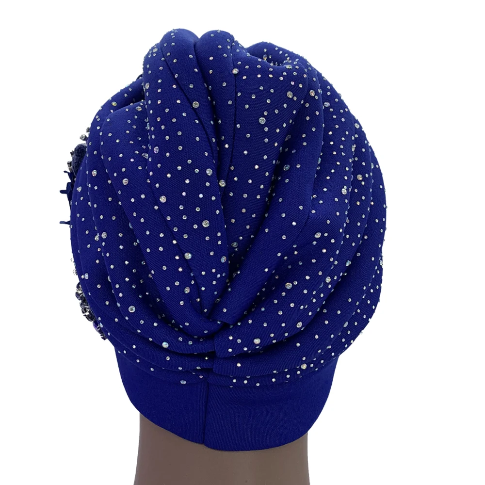 2024 Luxury Rhinestone Turban Cap for Women Afrcian Geles Headtie Ready Nigeria Auto Gele Female Head Wraps Bonnet Turbante