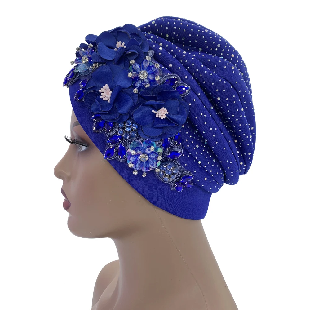 2024 Luxury Rhinestone Turban Cap for Women Afrcian Geles Headtie Ready Nigeria Auto Gele Female Head Wraps Bonnet Turbante