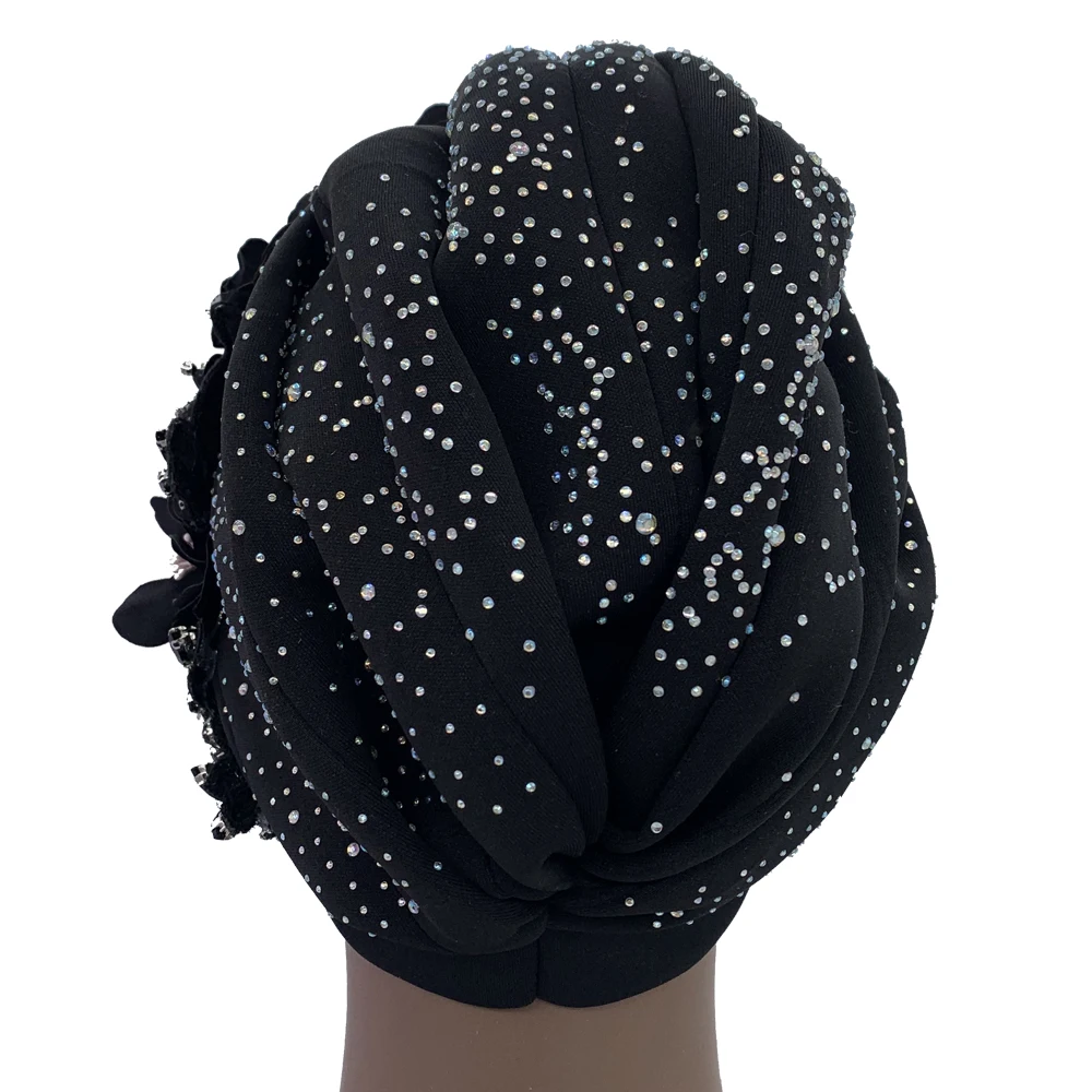 2024 Luxury Rhinestone Turban Cap for Women Afrcian Geles Headtie Ready Nigeria Auto Gele Female Head Wraps Bonnet Turbante