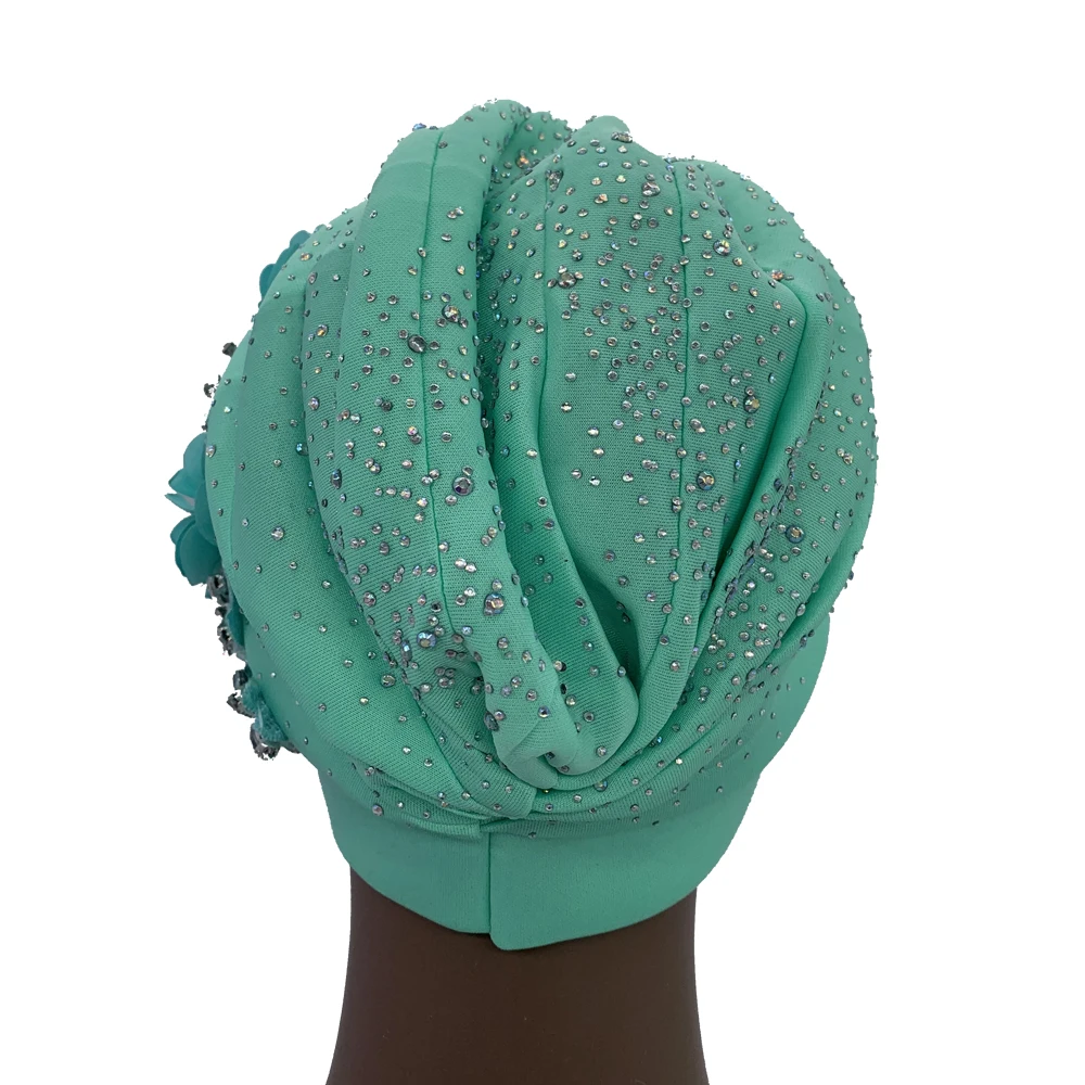 2024 Luxury Rhinestone Turban Cap for Women Afrcian Geles Headtie Ready Nigeria Auto Gele Female Head Wraps Bonnet Turbante